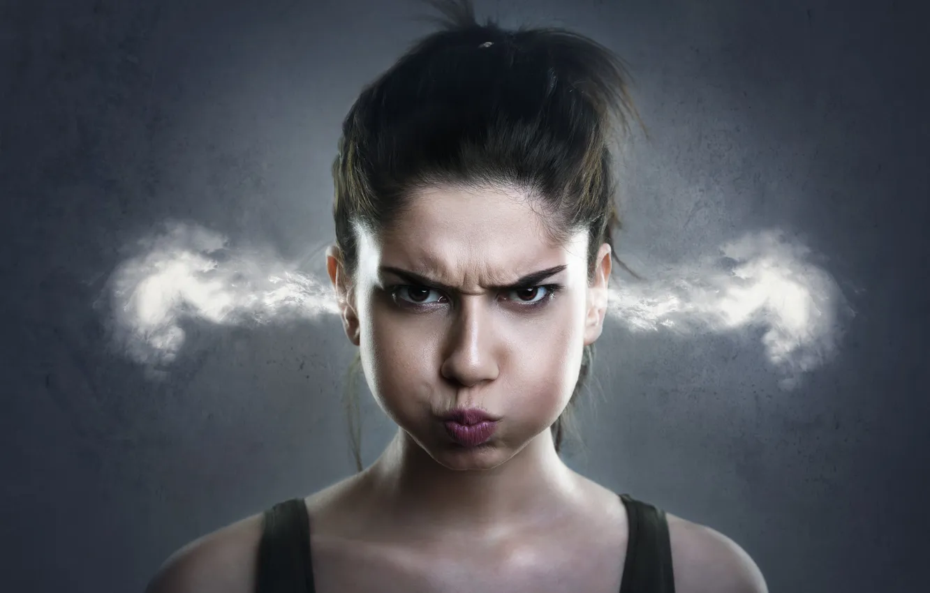 Photo wallpaper girl, face, funny, Fury, facial, expression, furious, frustration