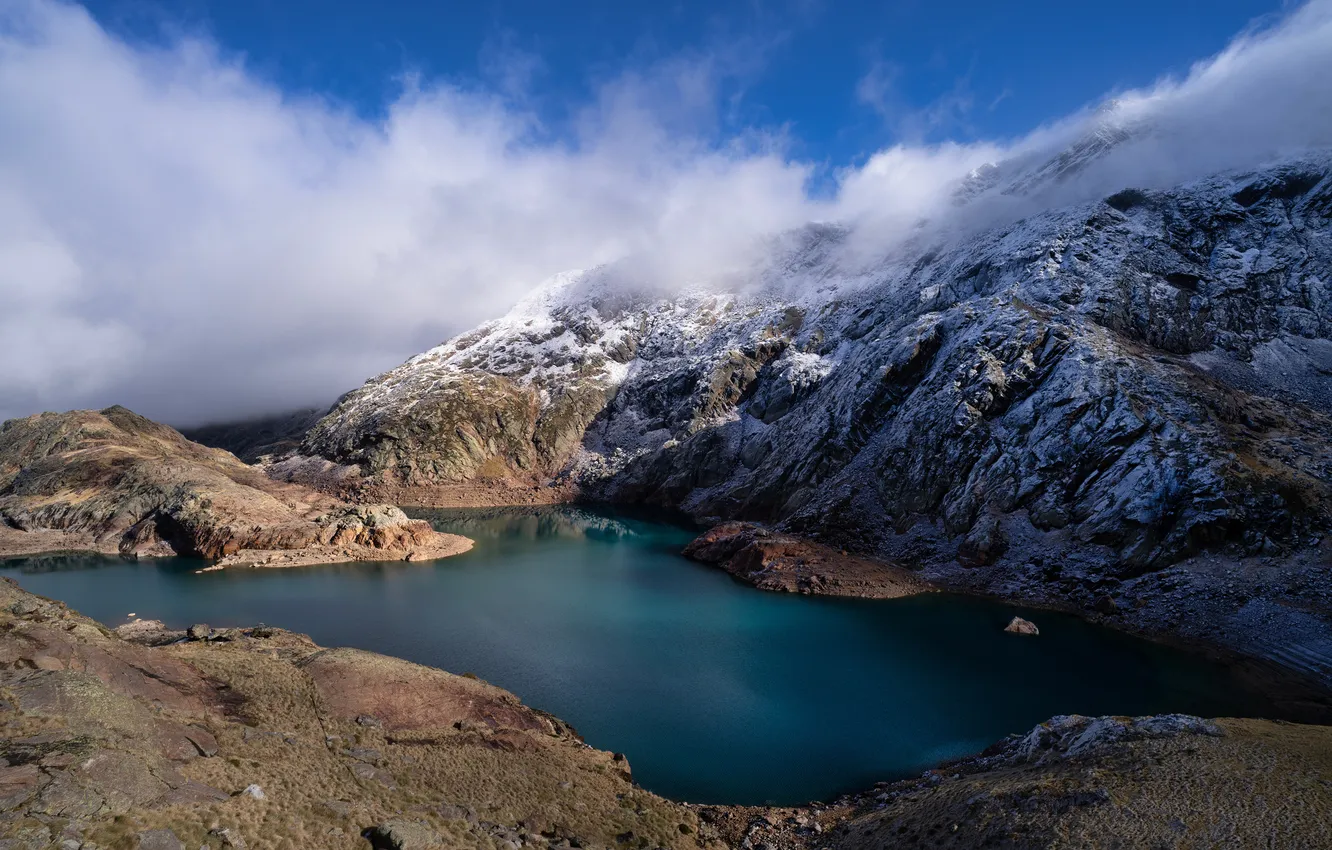 Photo wallpaper France, Nature, Clouds, Mountains, Lake