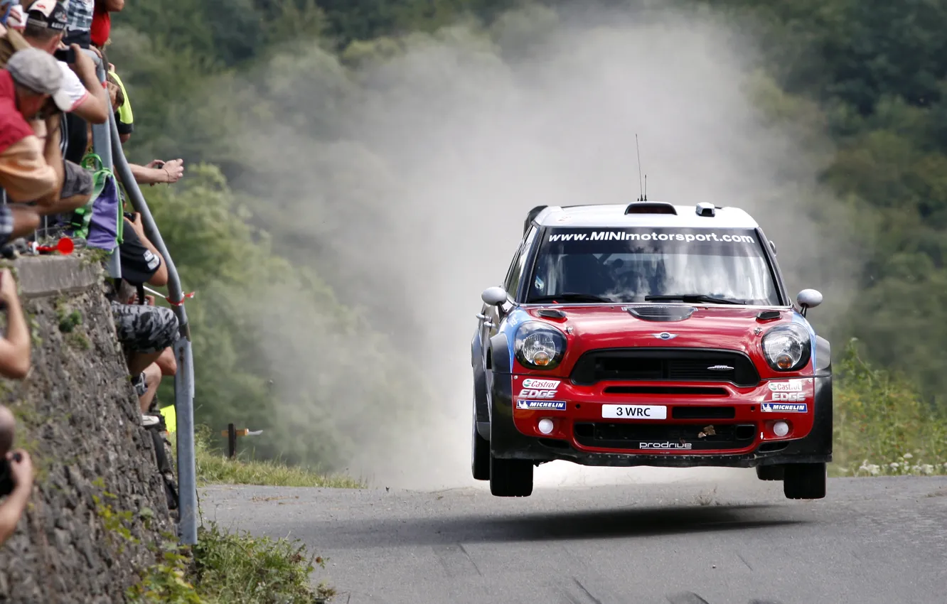 Photo wallpaper Red, Speed, People, Red, Mini Cooper, WRC, Rally, MINI