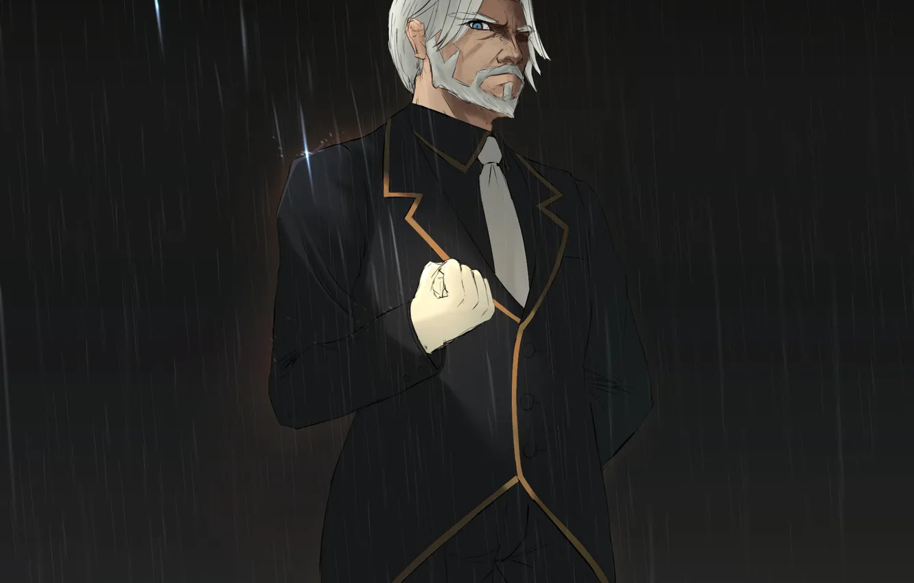Photo wallpaper rain, male, Butler