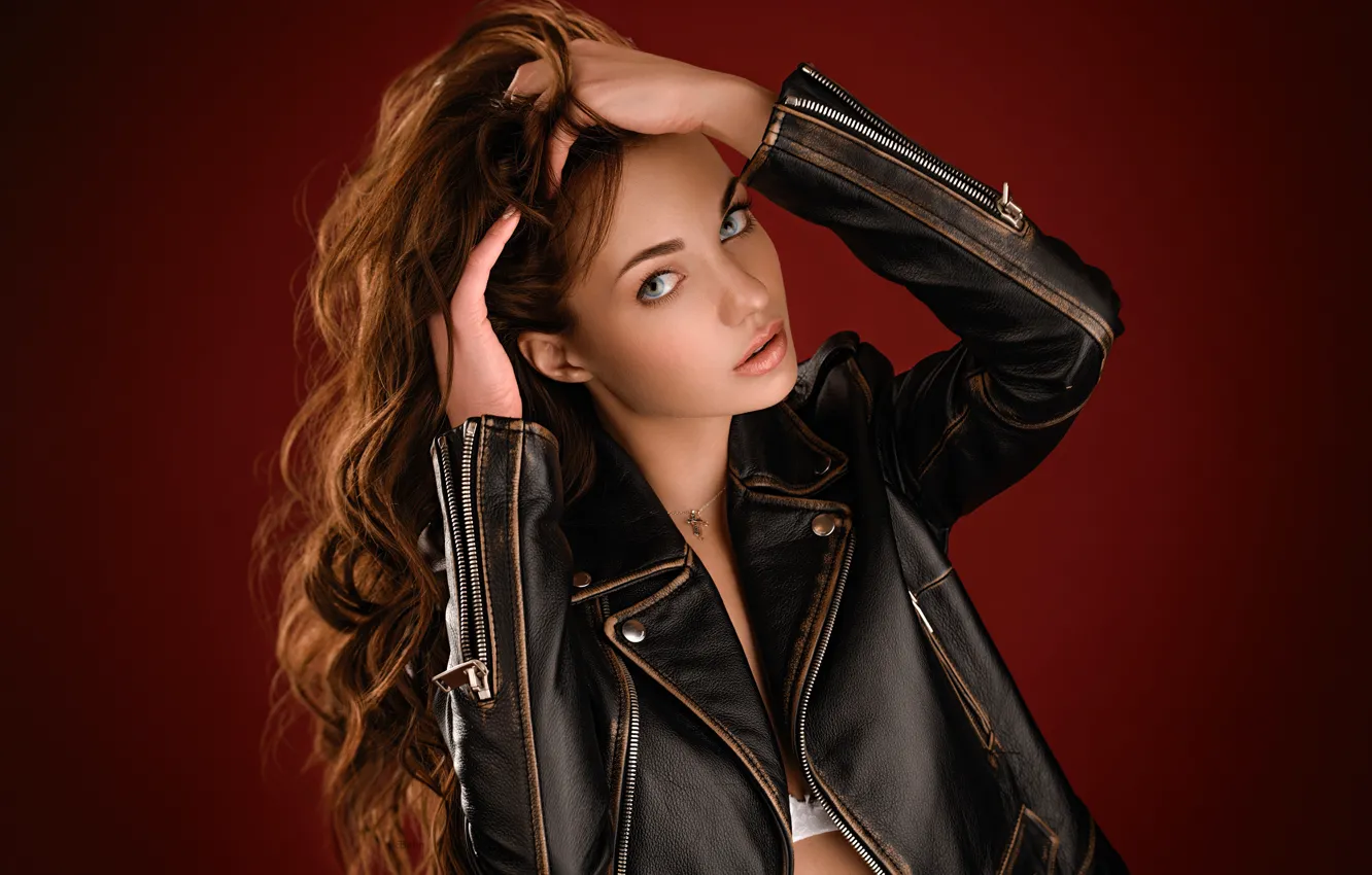 Photo wallpaper pose, background, model, portrait, makeup, jacket, hairstyle, brown hair