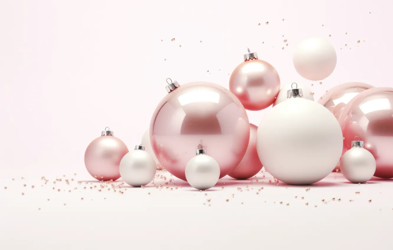 Photo wallpaper balls, balls, new year, Christmas, pink, pink background, Christmas decorations, Christmas decorations