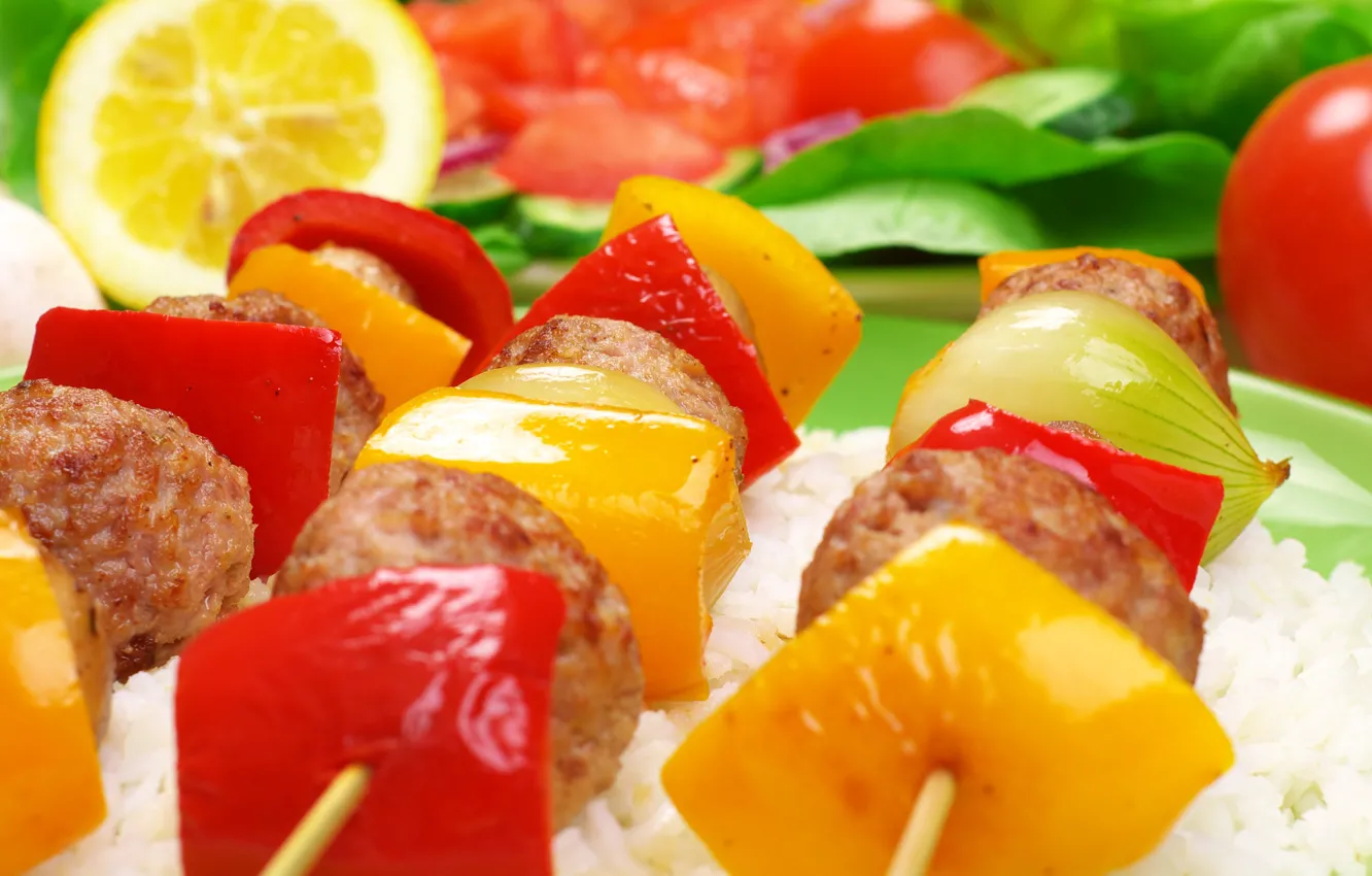 Photo wallpaper macro, meat, kebab, portion