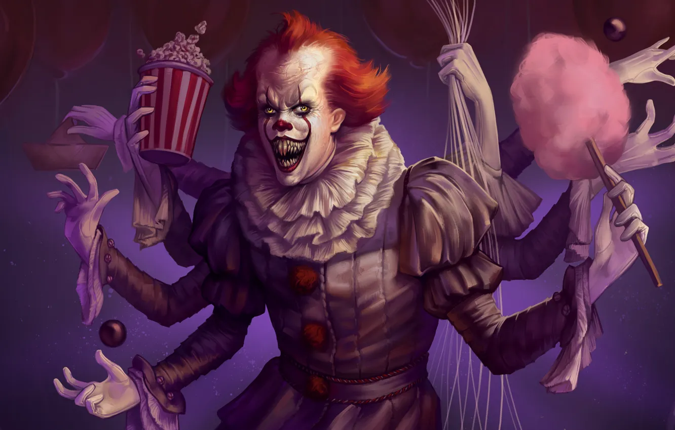 Photo wallpaper clown, art, artwork, It, Pennywise, Pennywise, Many hands, Spiderwise