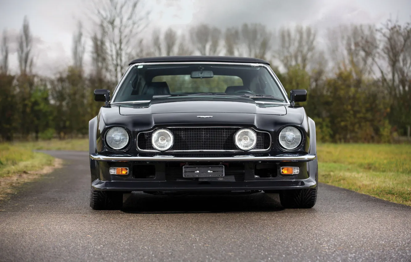 Photo wallpaper Lights, Black, Front view, Aston Martin V8 Vantage Volante