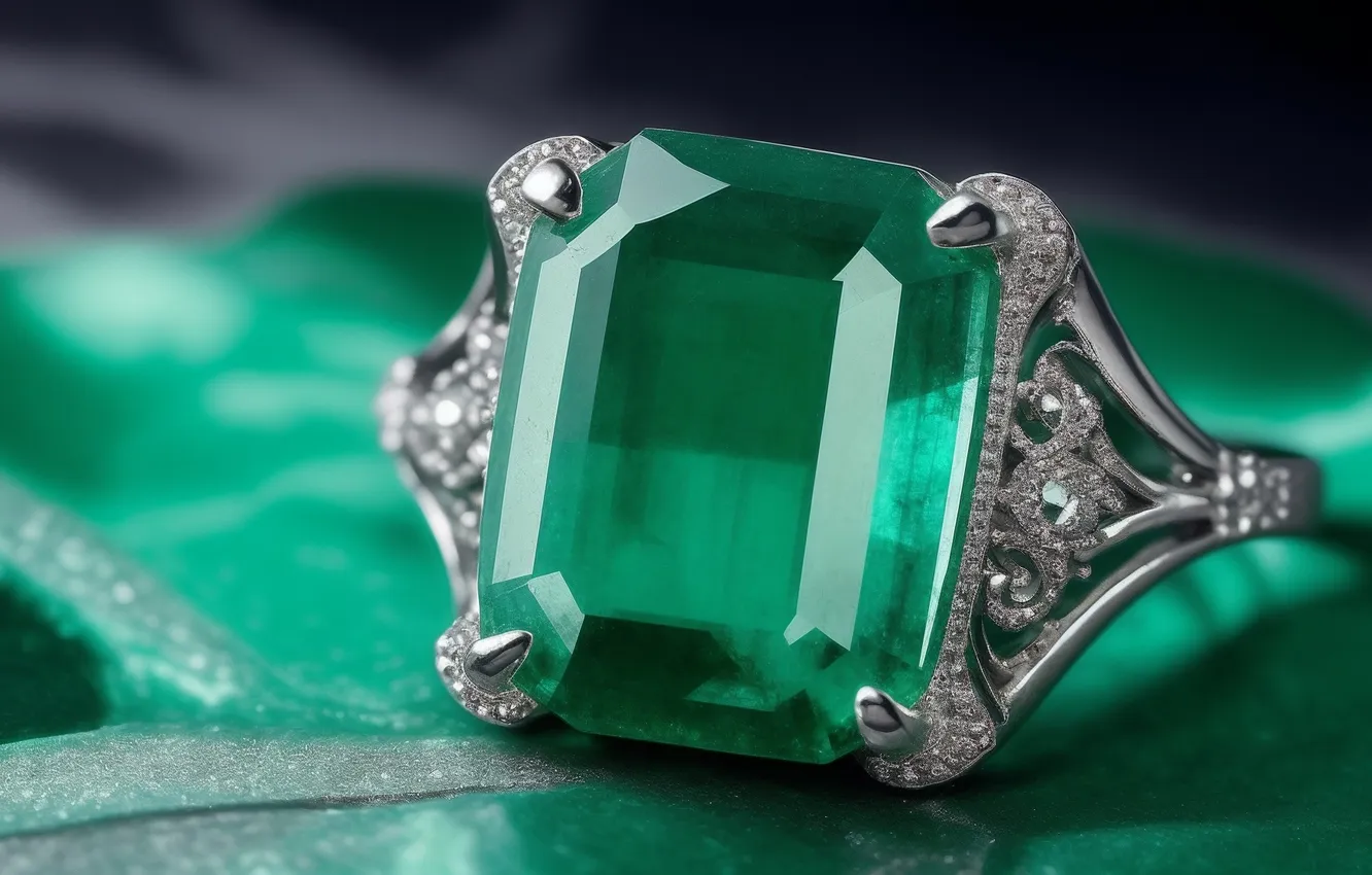 Photo wallpaper decoration, green, stones, background, green, silver, ring, silver
