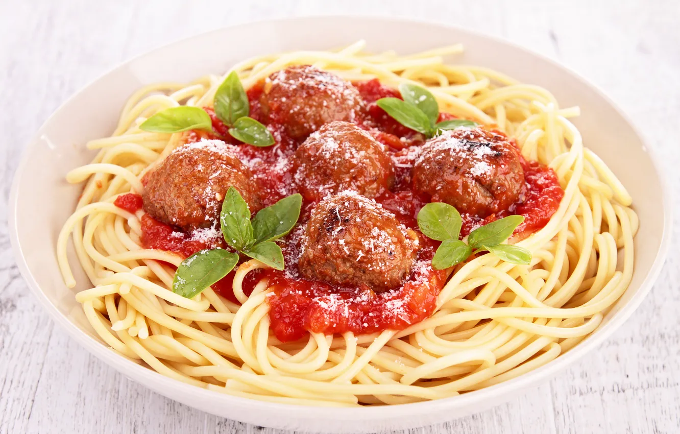 Photo wallpaper meat, spaghetti, sauce, Patty, pasta, meat, pasta, sauce