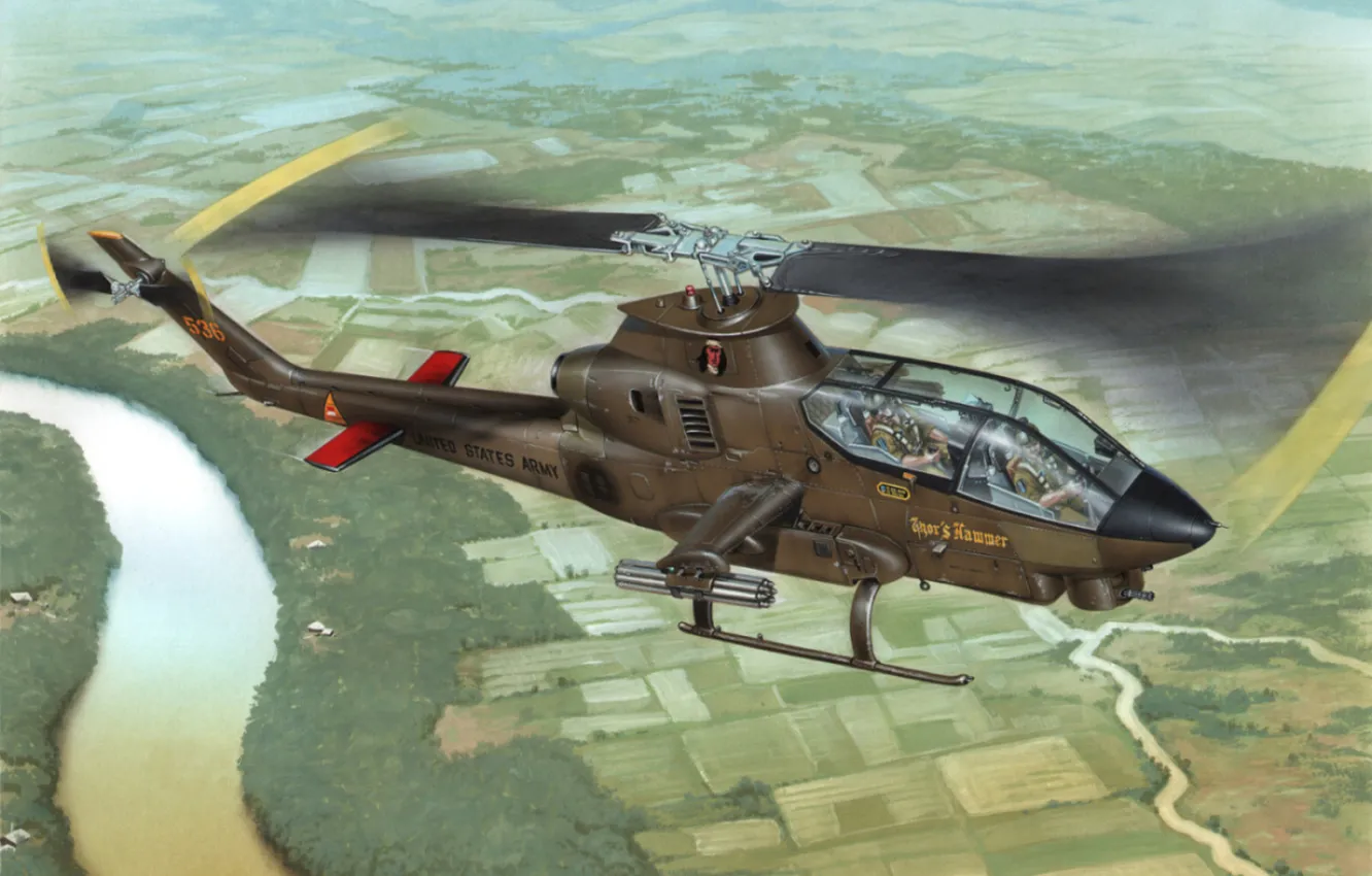 Photo wallpaper war, art, helicopter, painting, Bell AH-1 Cobra