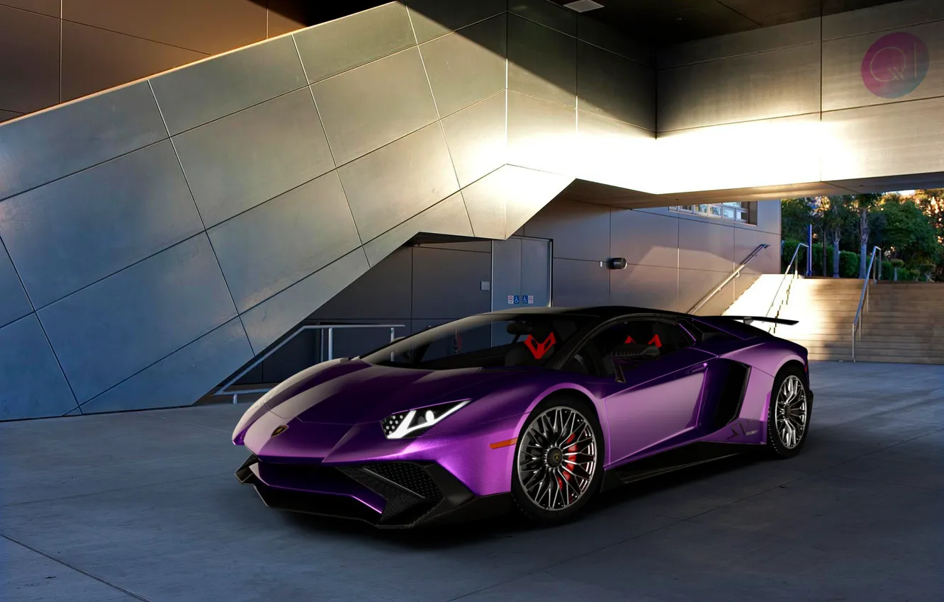 Photo wallpaper Auto, Lamborghini, Machine, Purple, Supercar, Aventador, Lamborghini Aventador, by Mikhail Nikolaev