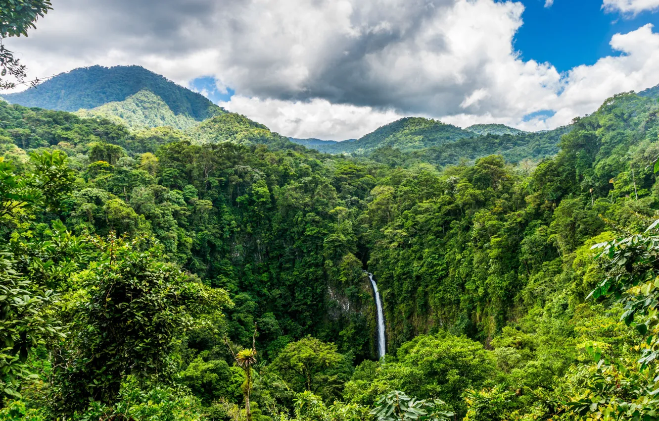 Photo wallpaper forest, mountains, waterfall, Costa Rica