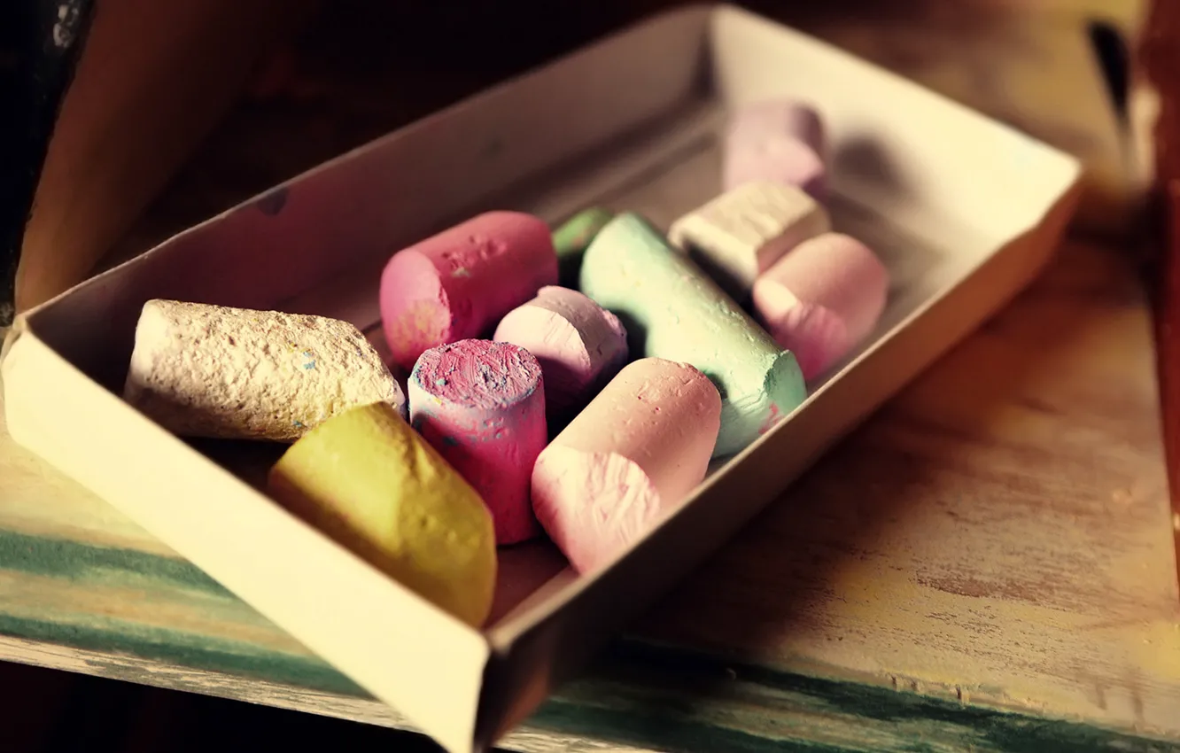 Photo wallpaper box, crayons, Mel