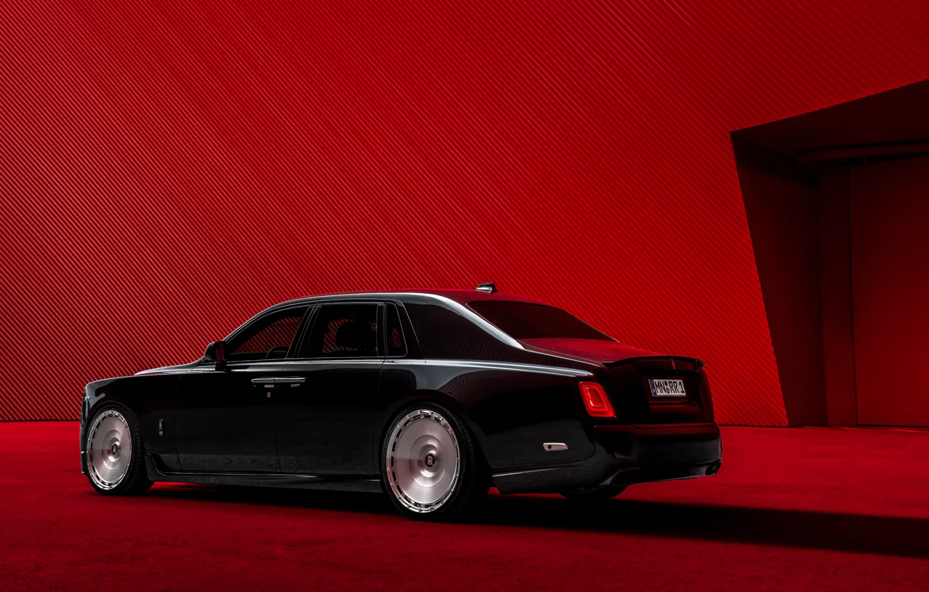 Photo wallpaper Rolls Royce, rear view, red background, Rolls Royce Phantom