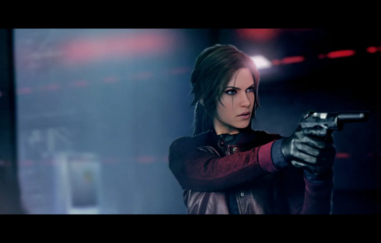 Photo wallpaper look, girl, gun, Tomb Raider, Lara Croft