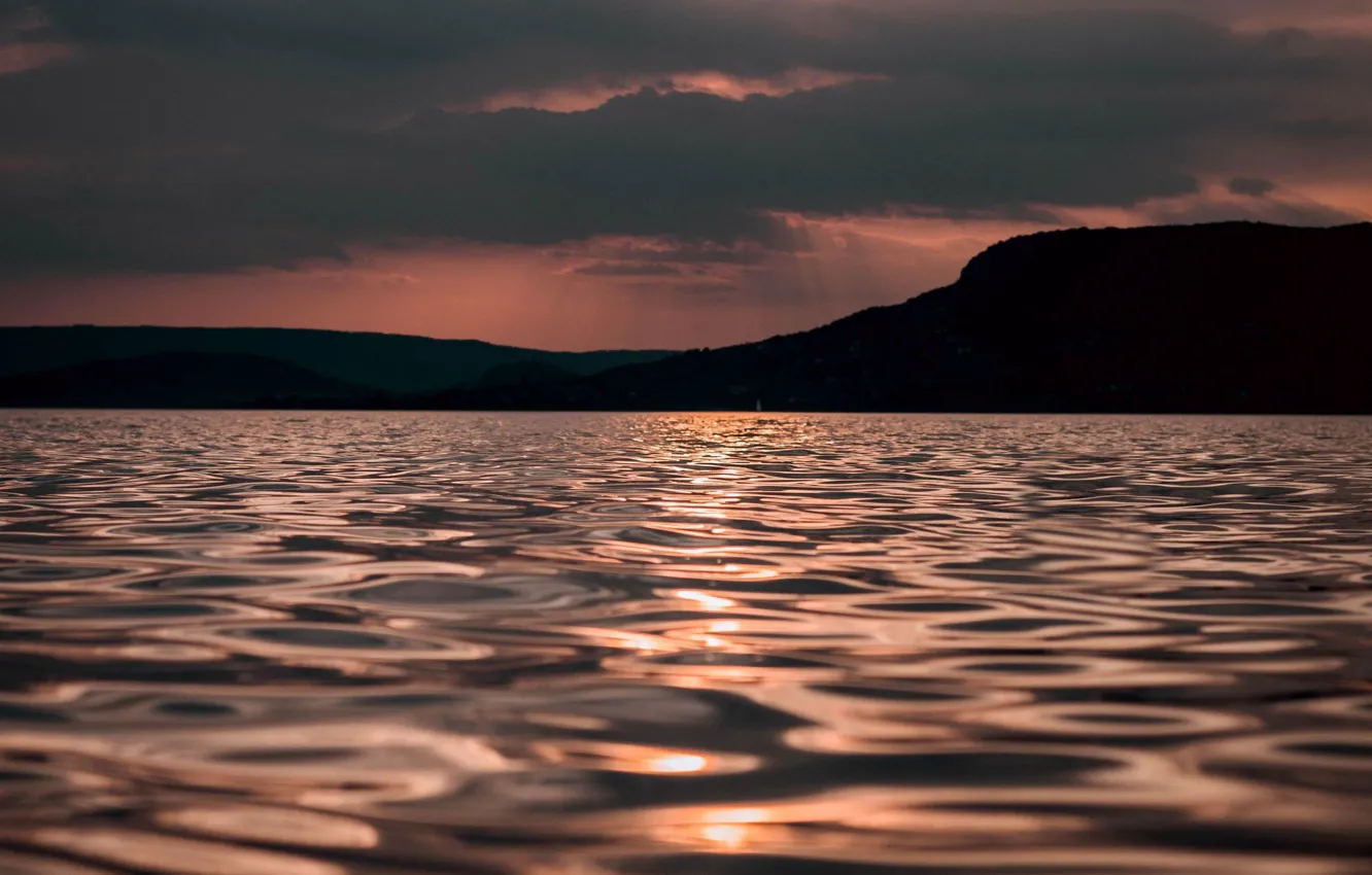 Photo wallpaper sea, water, clouds, coast, the evening, the reflection