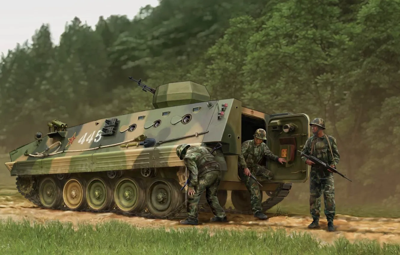 Photo wallpaper figure, soldiers, landing, unloading, APC, China, YW534, The type-89