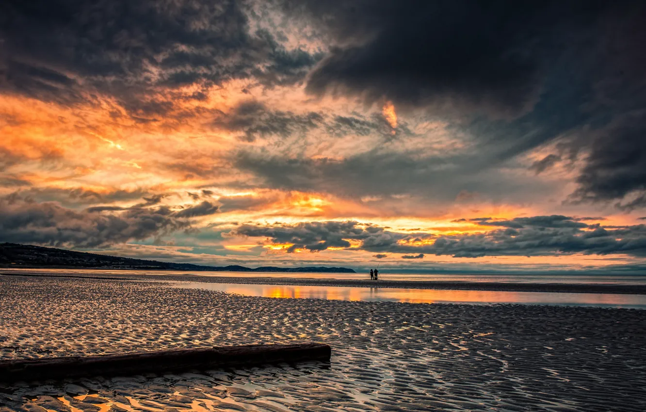 Photo wallpaper sea, beach, sunset, fishing, England, the evening, fishermen, North Wales