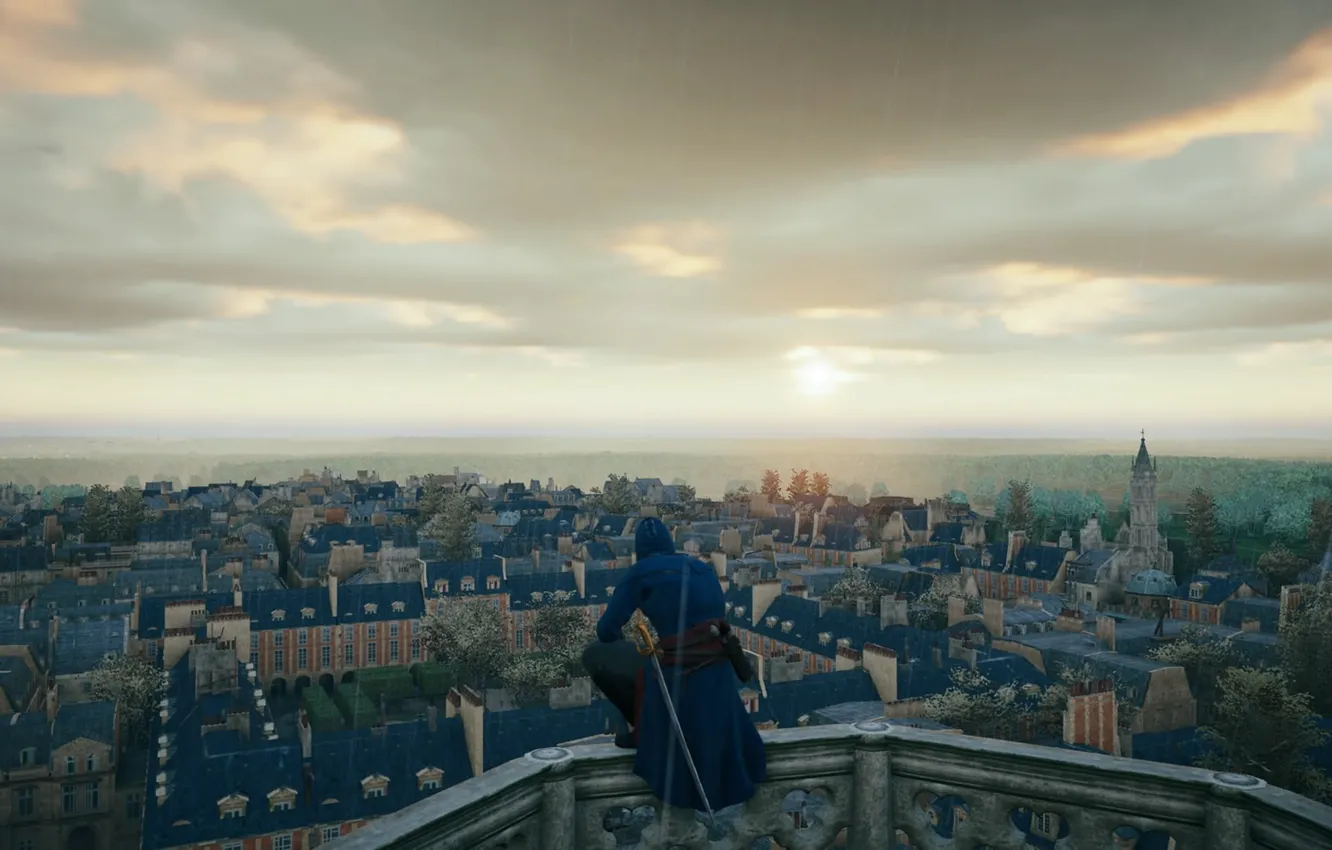 Photo wallpaper Paris, view, hood, Paris, assassins creed, unity, Arno