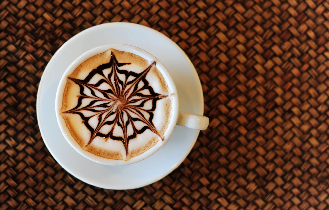 Photo wallpaper mug, cappuccino, saucer, foam