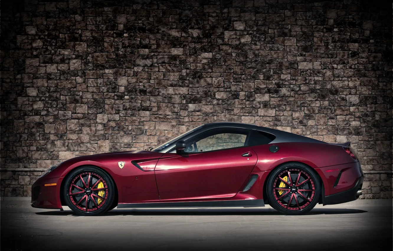 Photo wallpaper wall, profile, Ferrari, red, wall, Ferrari, 599 GTO, dark red