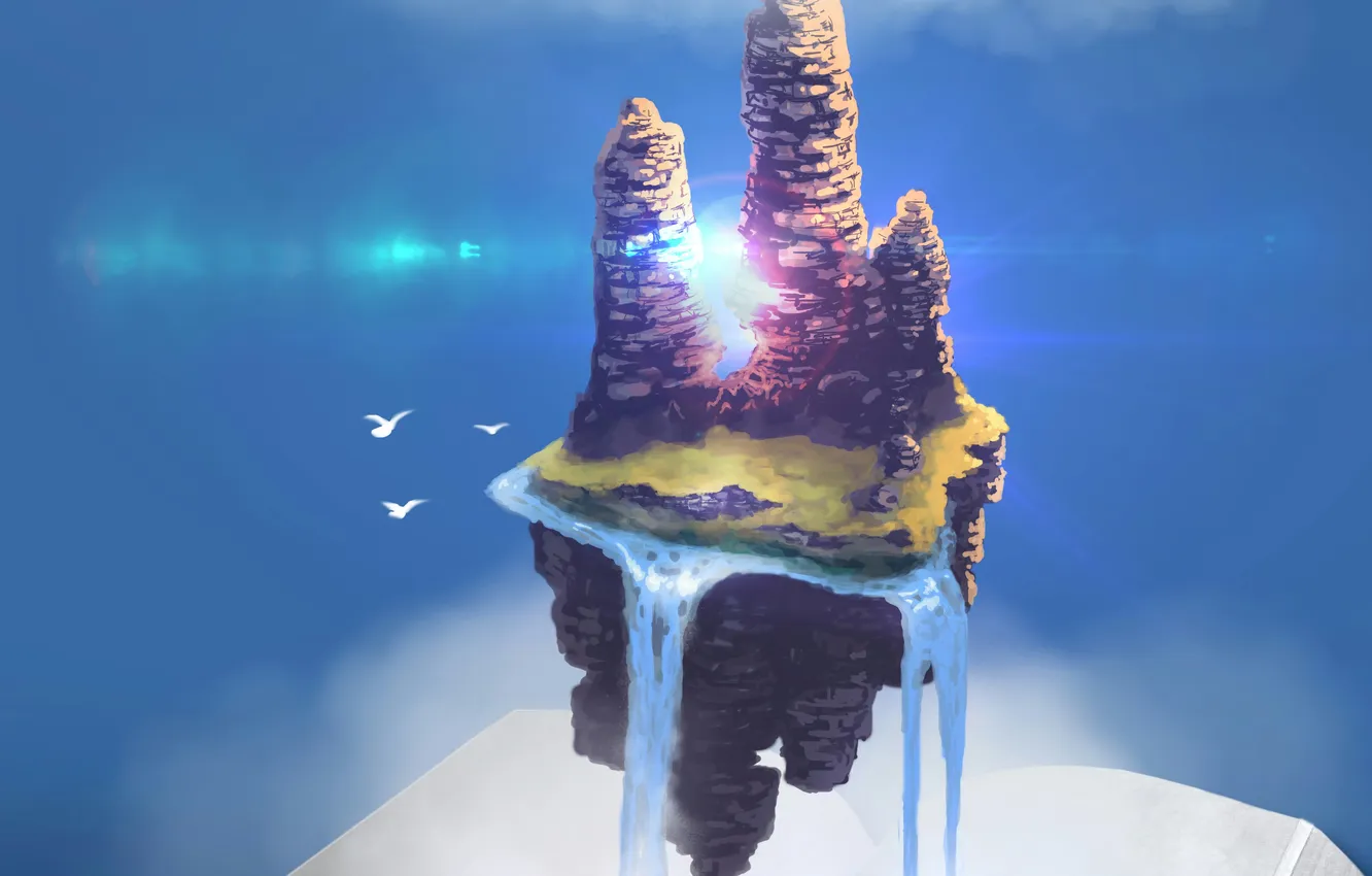 Photo wallpaper the sky, water, bird, glow, book, island