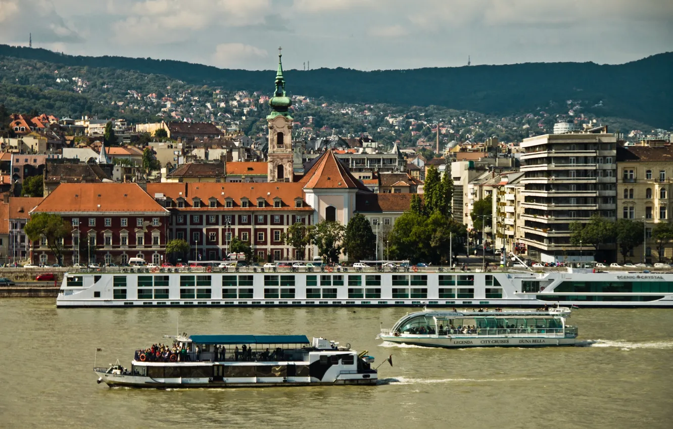 Photo wallpaper river, building, panorama, promenade, Hungary, Hungary, Budapest, The Danube