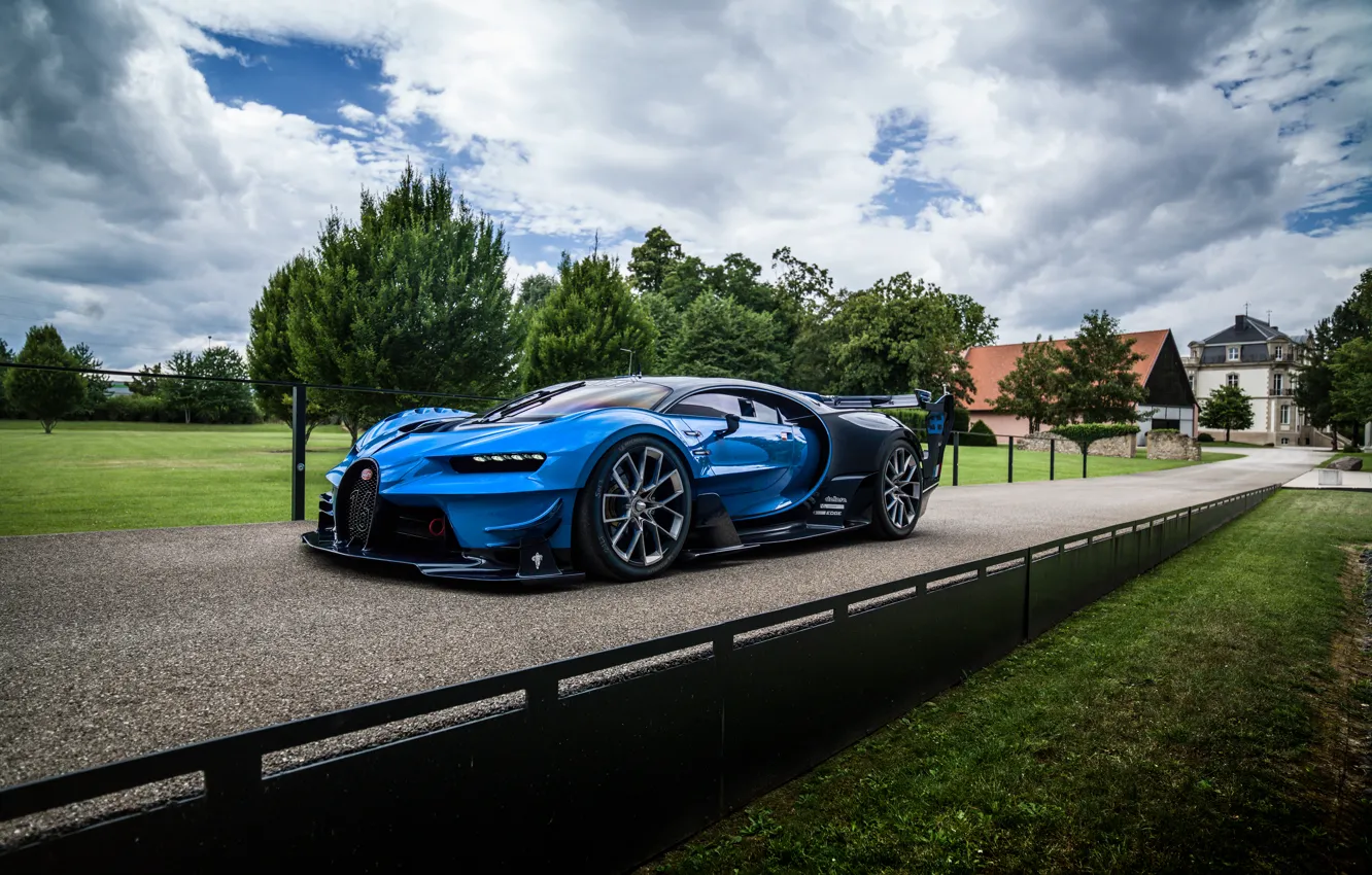 Photo wallpaper machine, the sky, trees, view, Bugatti, Vision, Bugatti, hypercar