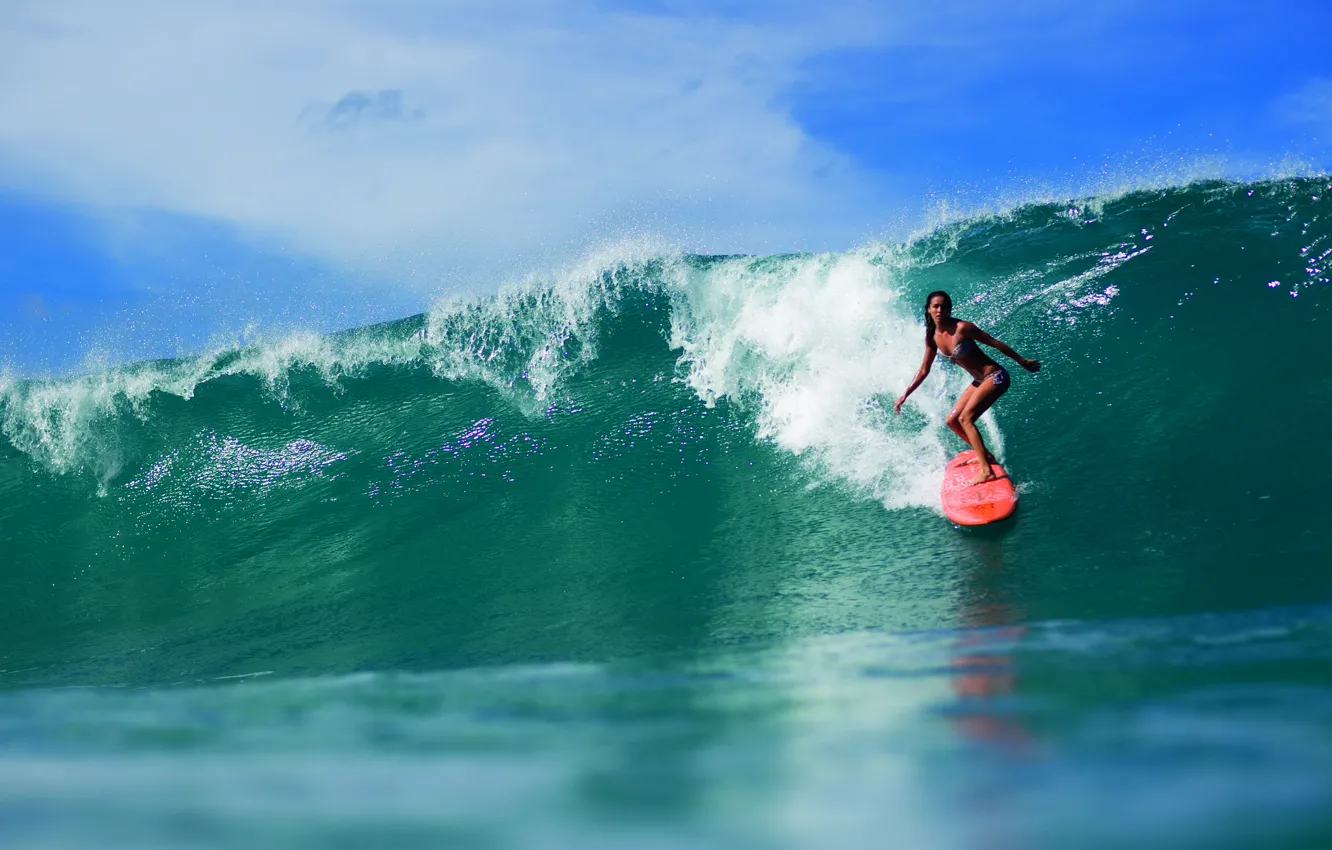 Photo wallpaper girl, the ocean, sport, wave, surfing, Board, surfing