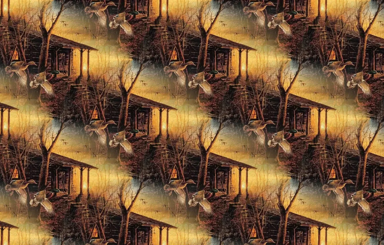 Photo wallpaper forest, flight, nature, background, duck, texture, art, house