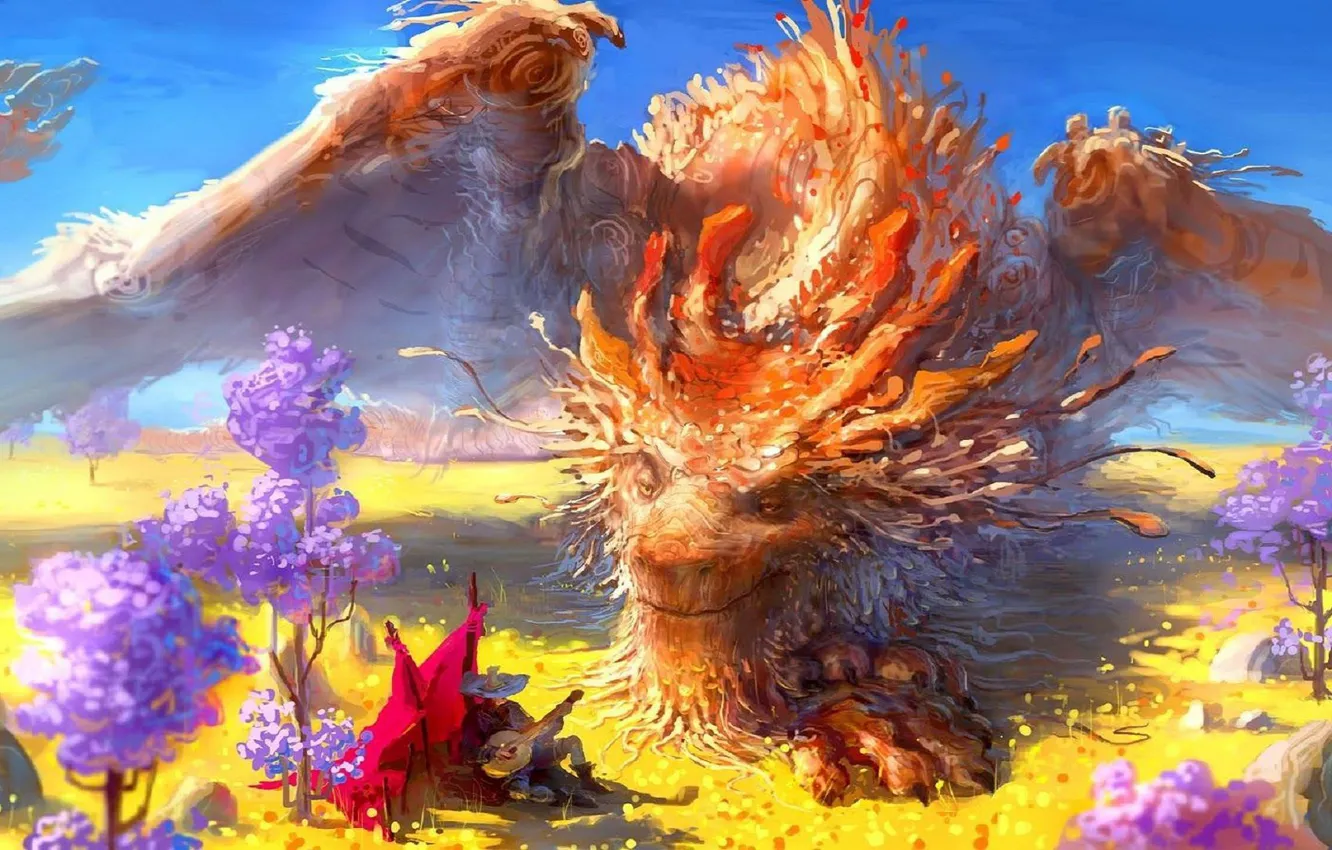 Photo wallpaper trees, stay, canopy, trees, traveler, Sunny day, sunny day, blue sky