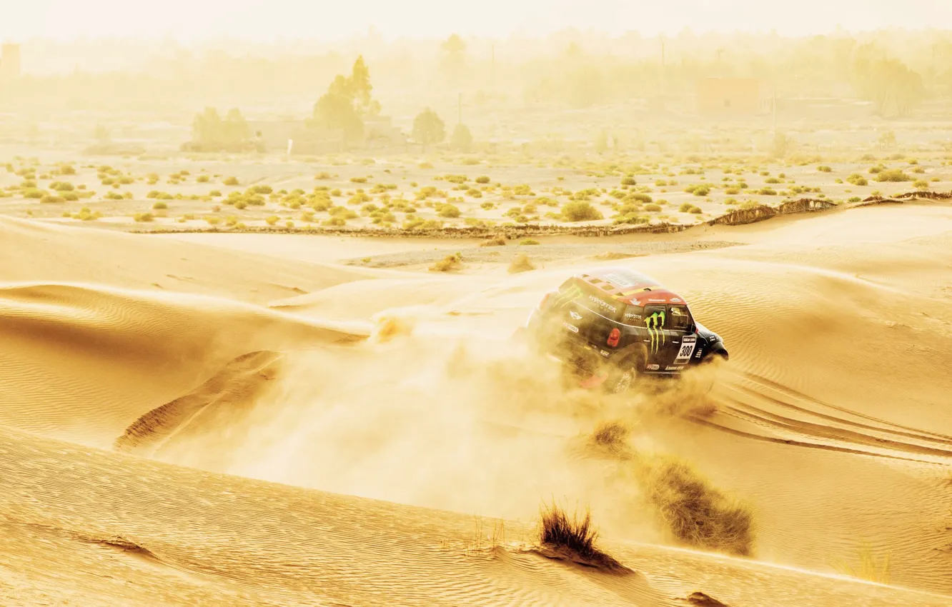 Photo wallpaper sand, mountains, hills, race, sport, heat, speed, Mini