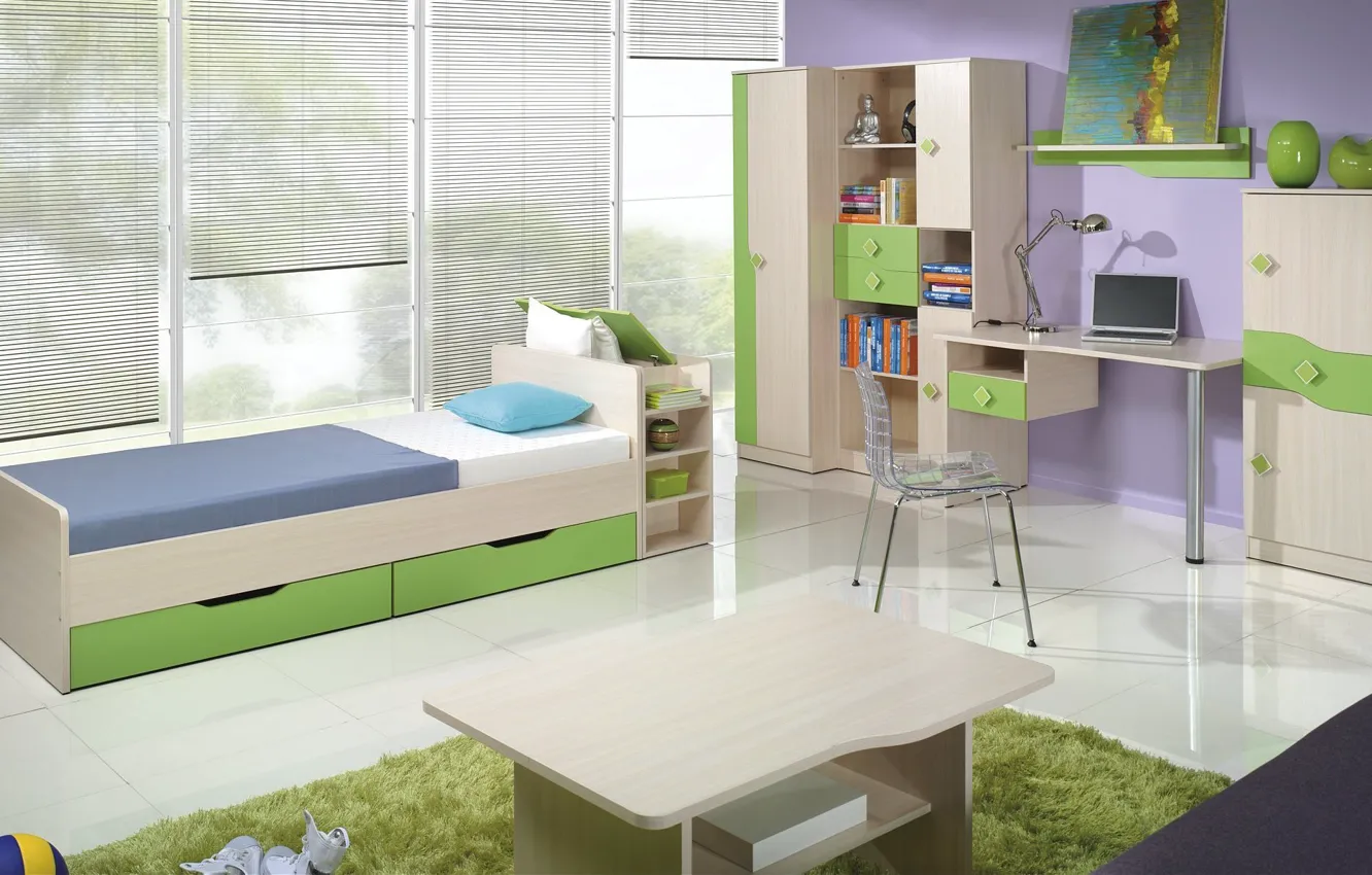 Photo wallpaper design, style, interior, bedroom, children's, Desk, the room of the student