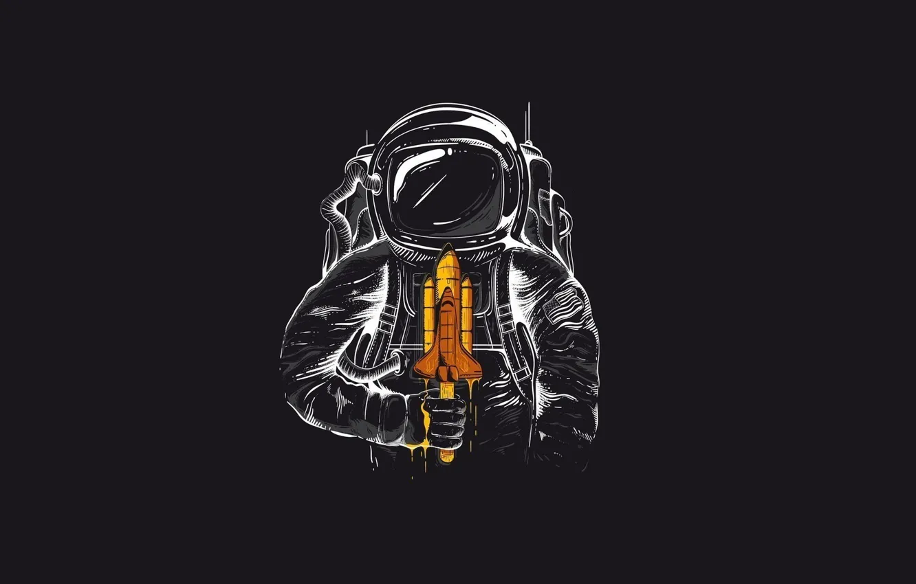 Photo wallpaper minimalism, humor, astronaut, the suit, art, Shuttle