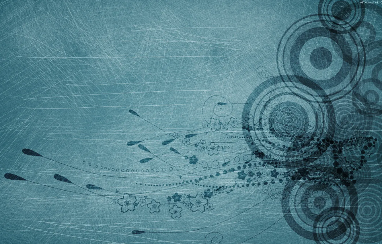 Photo wallpaper circles, flowers, scratches