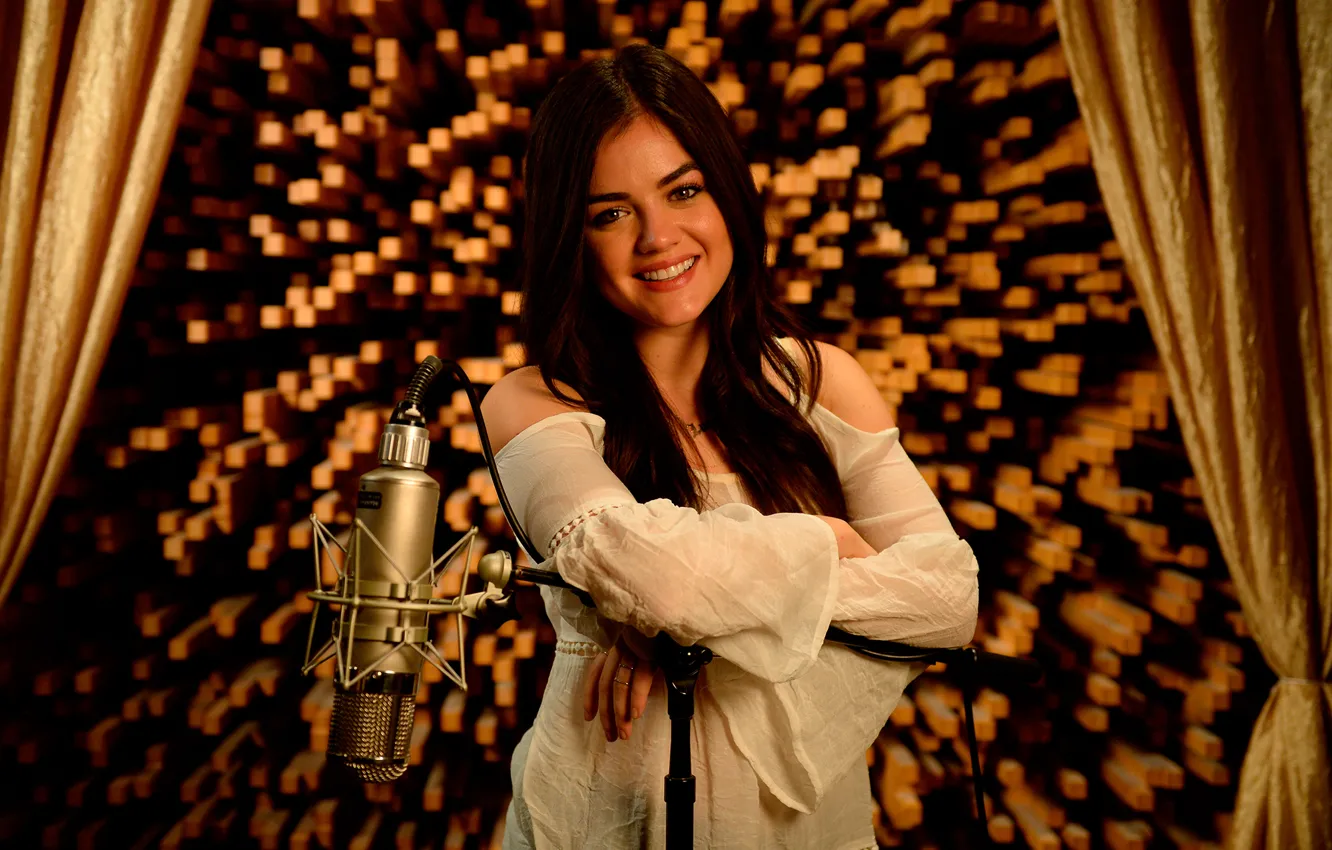 Photo wallpaper actress, microphone, singer, Lucy Hale