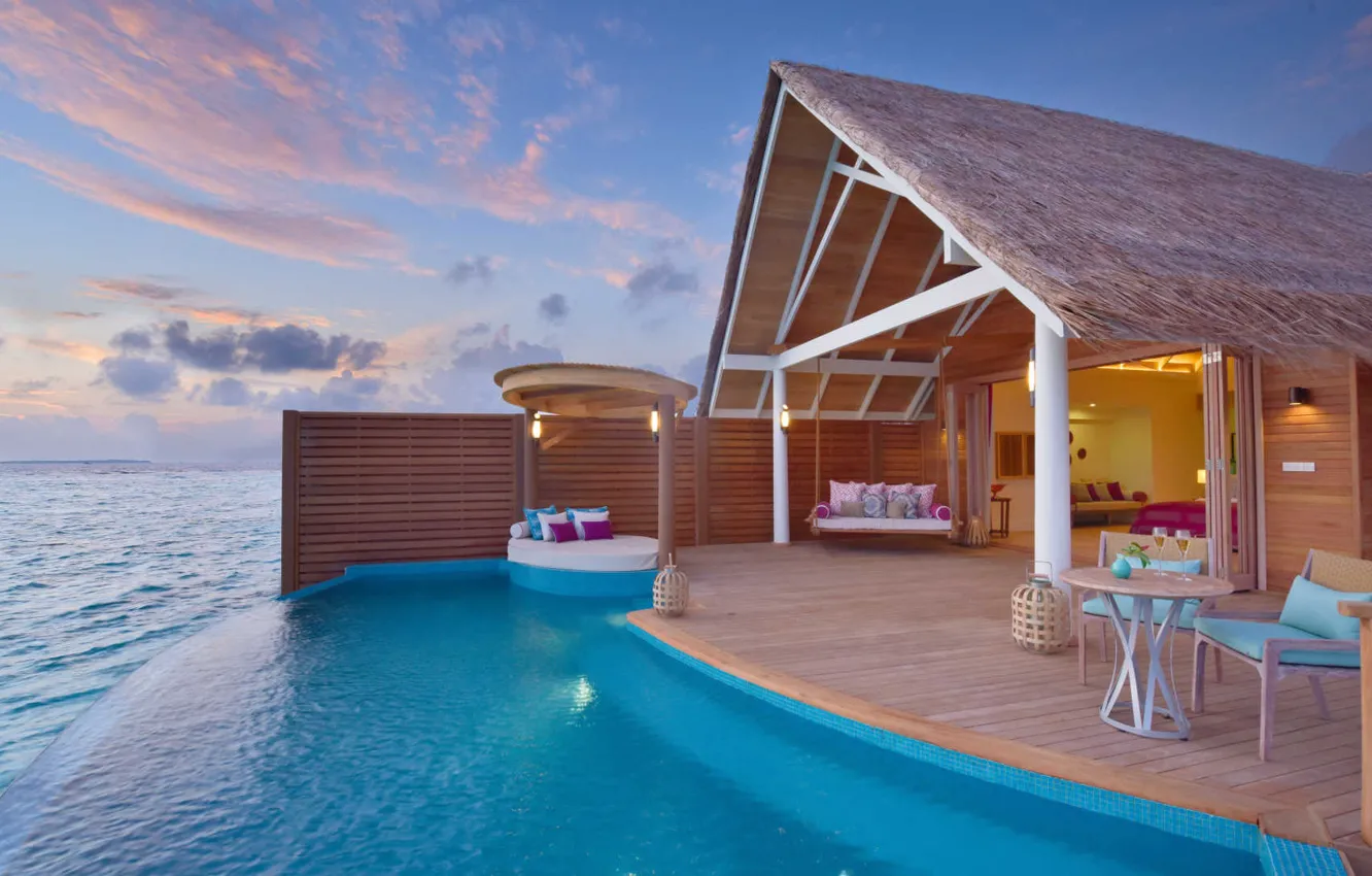 Photo wallpaper interior, pool, resort, Bungalow, Maldives, Milaidhoo Island, Water Villa