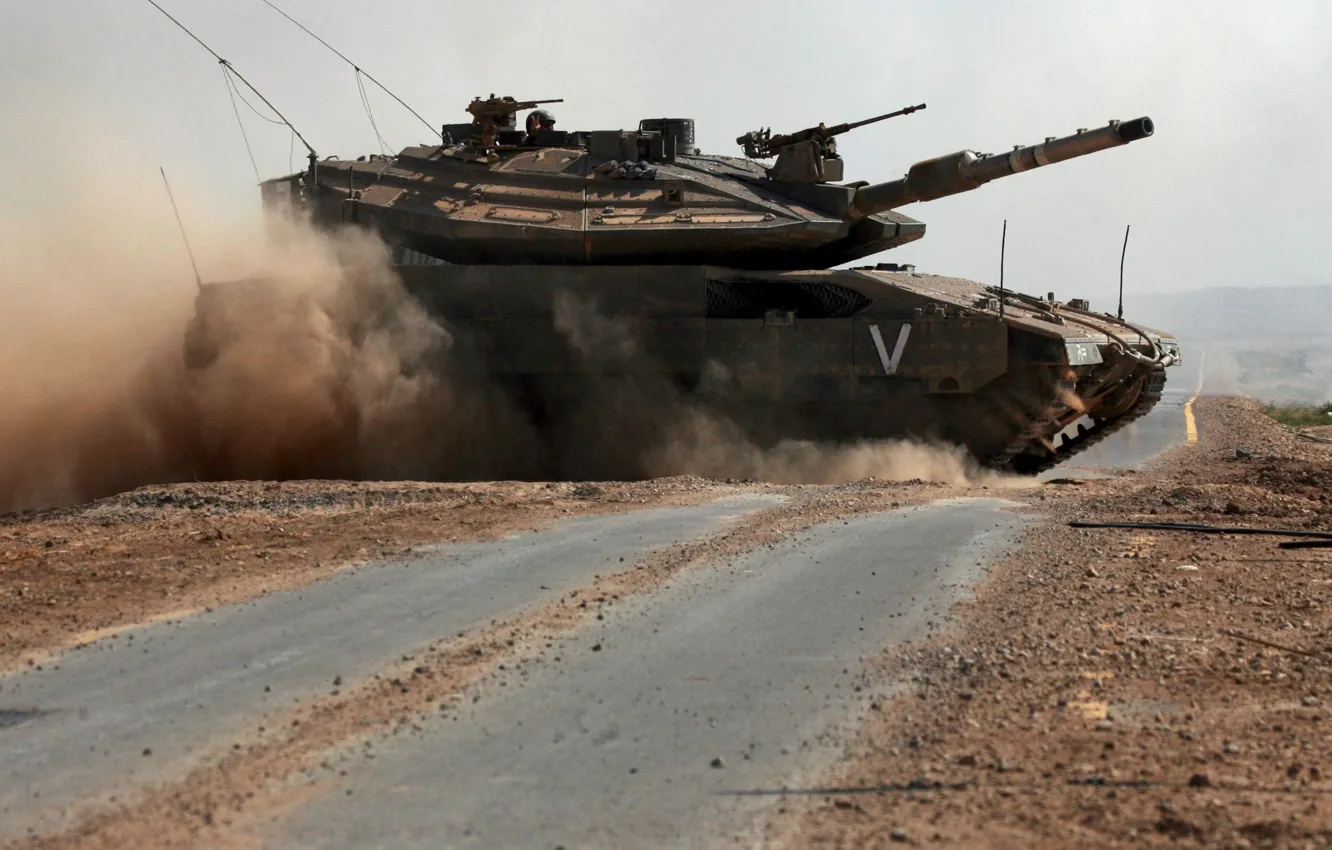 Photo wallpaper tank, Israel, on the road, Merkava Mk.4