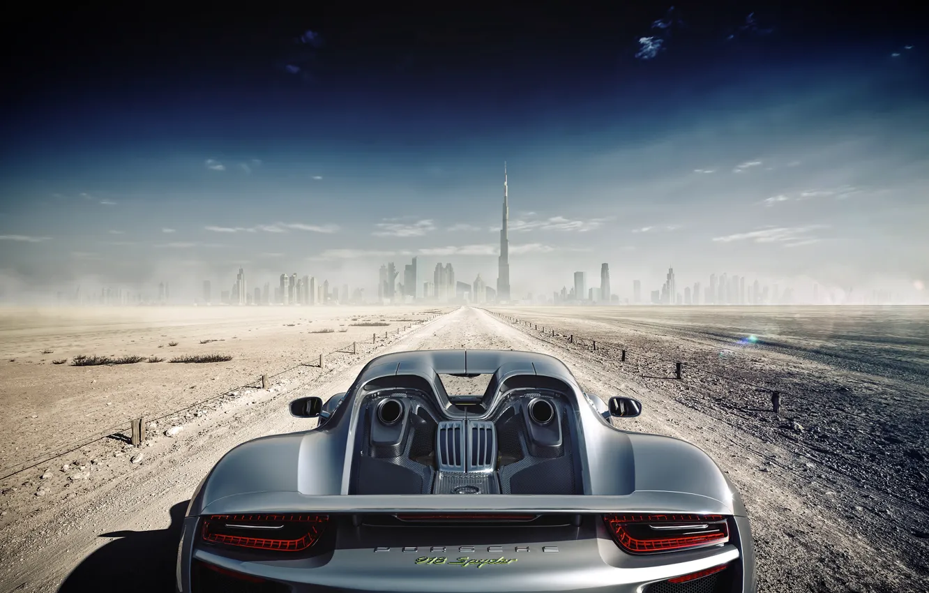 Photo wallpaper rendering, Porsche, supercar, Dubai, Spyder, 918