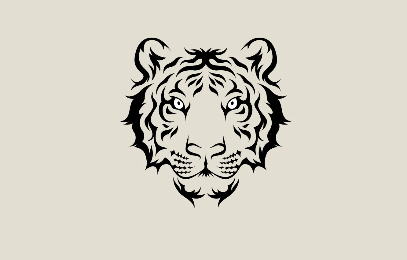 Photo wallpaper face, tiger, minimalism, light background, tiger
