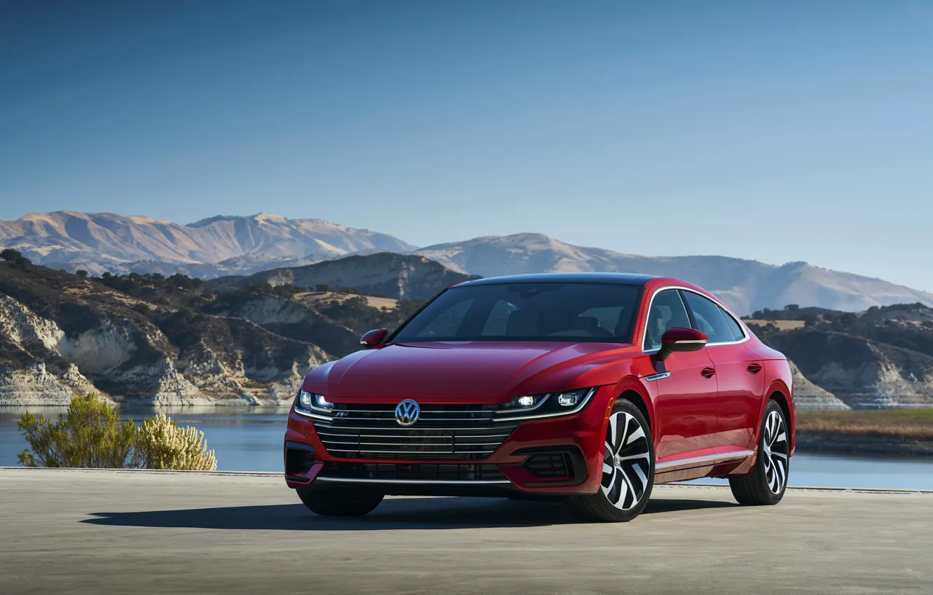 Photo wallpaper red, Volkswagen, in the Parking lot, liftback, Arteon, 2019, SEL Premium R-Line