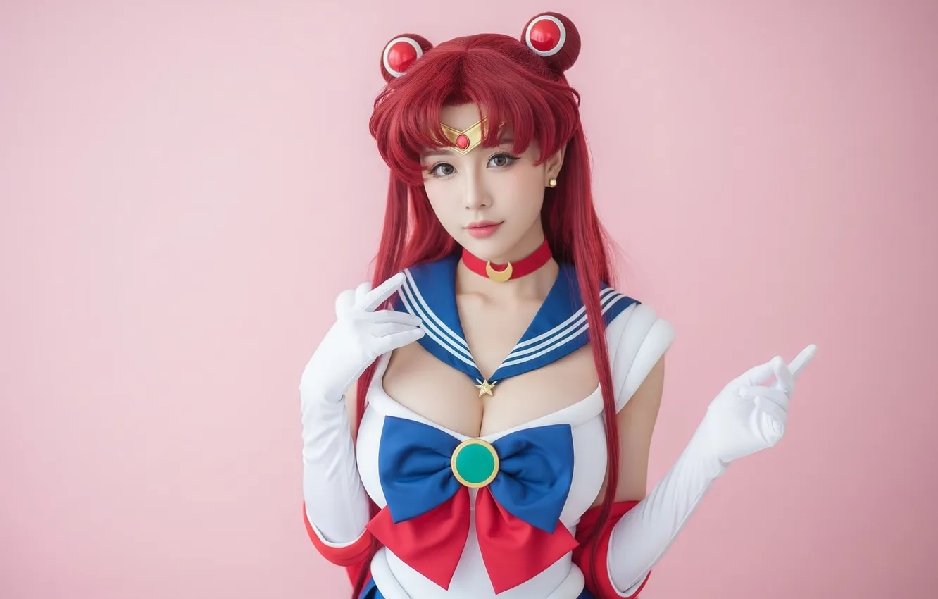 Photo wallpaper cleavage, redhead, cosplay, asian, sailor moon, AI Art