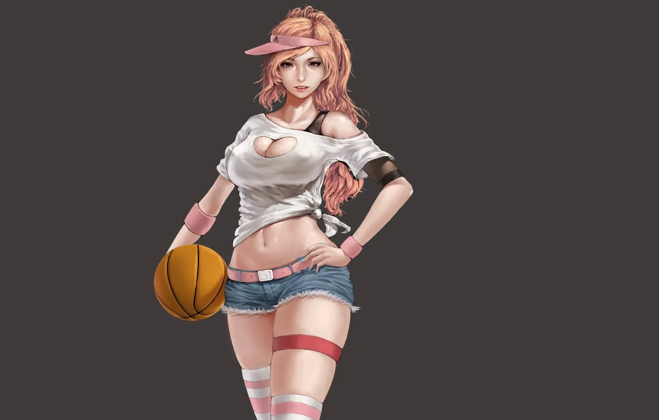 Photo wallpaper girl, background, shorts, the ball, art, basketball, oinari twig necklace