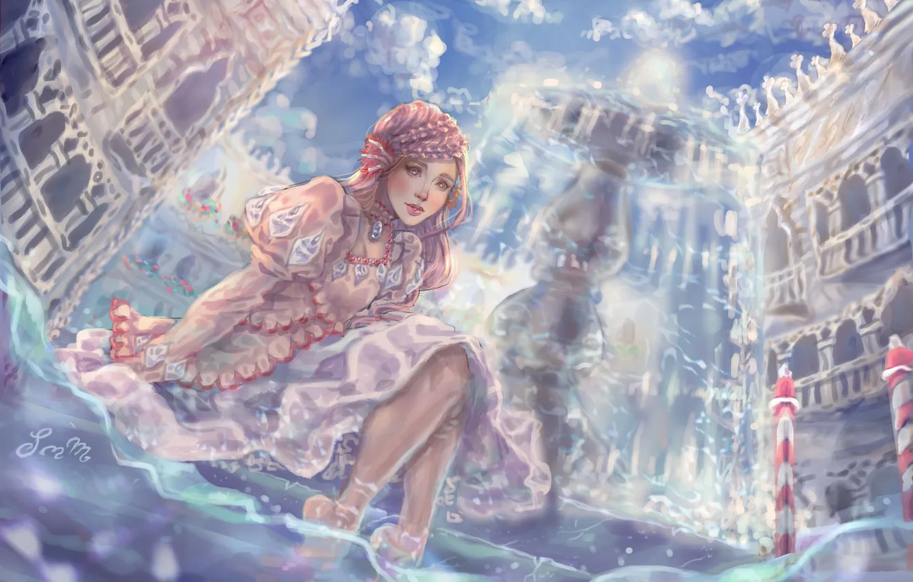 Photo wallpaper look, water, girl, dress, art, legs, painting, Sillselly