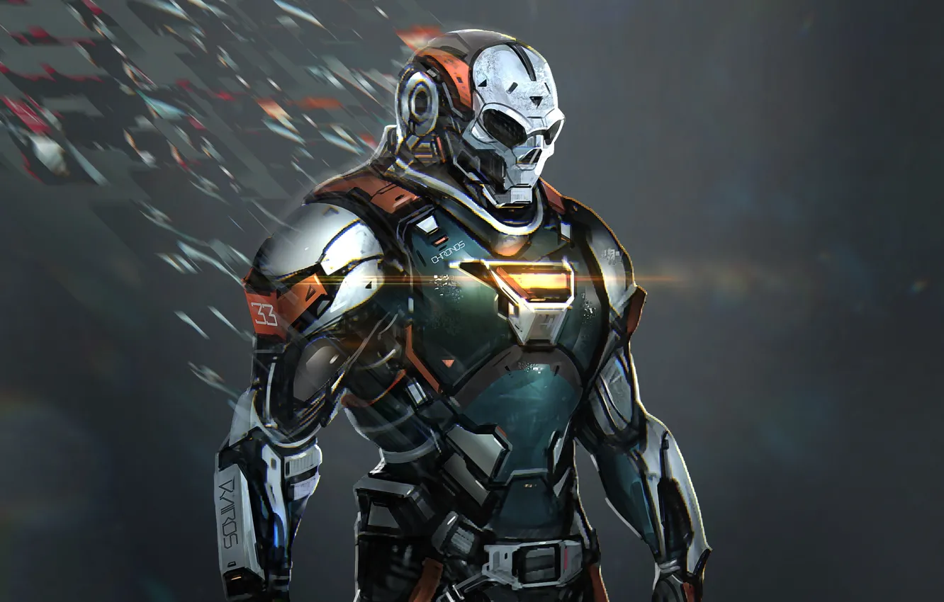 Photo wallpaper fiction, robot, mask, helmet, armor, Chronos