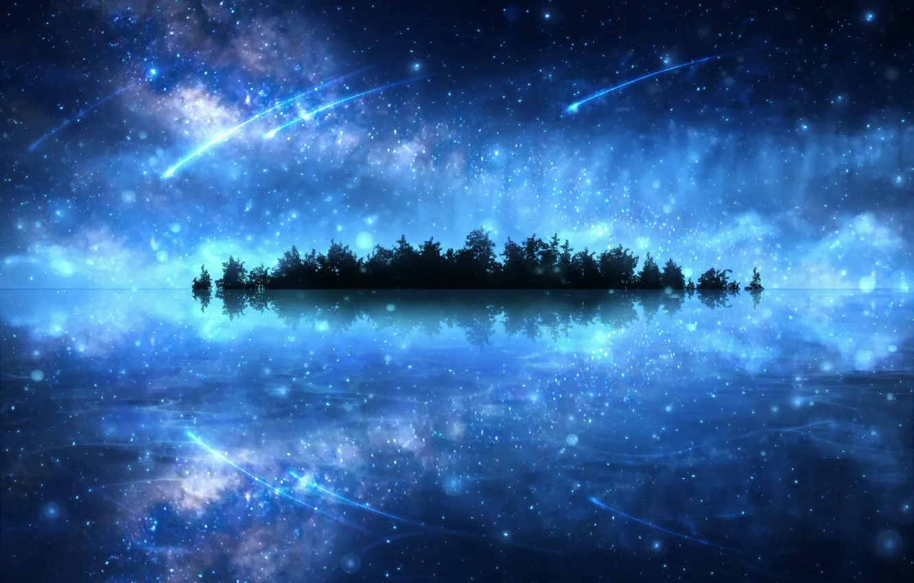 Photo wallpaper water, space, trees, fiction