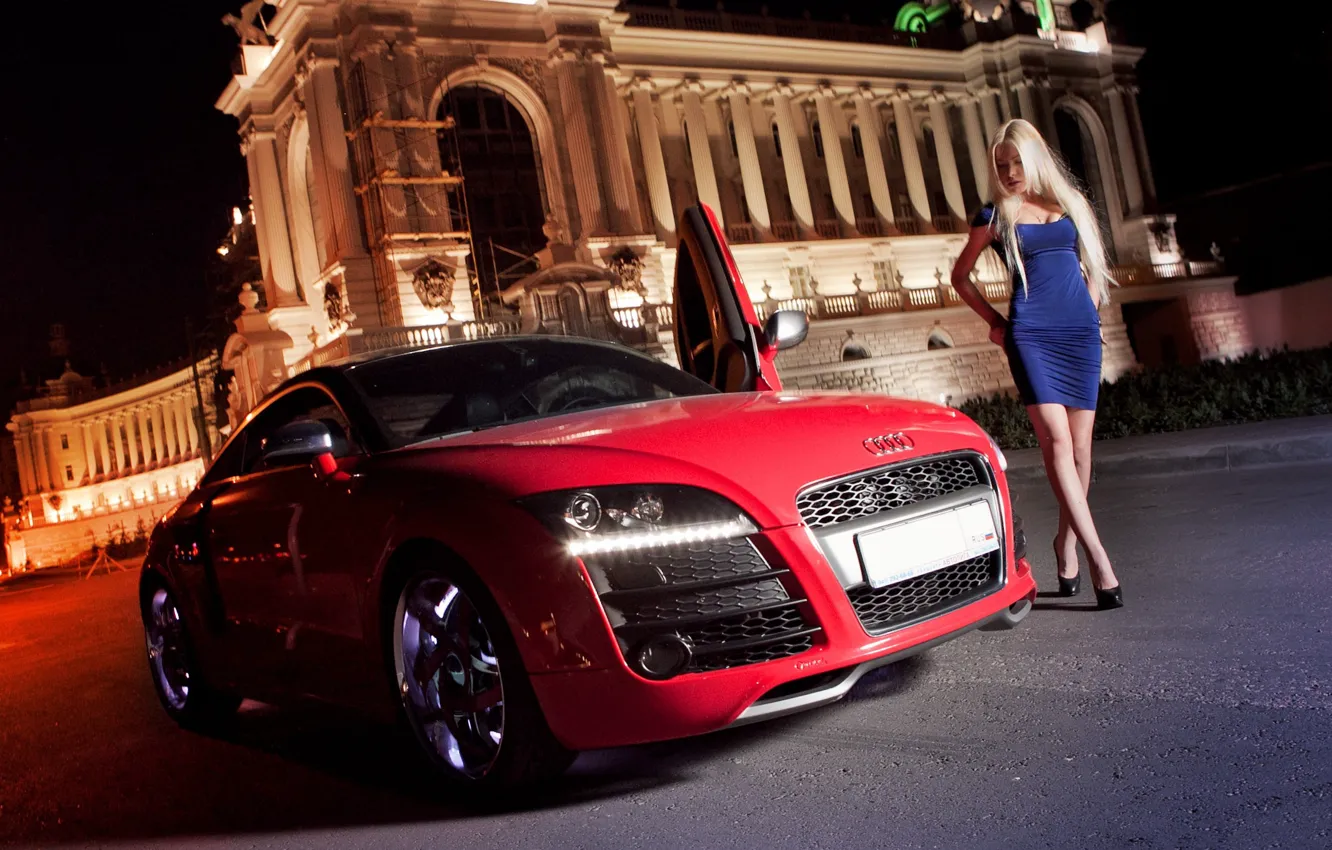 Photo wallpaper girl, Audi, dress, red car