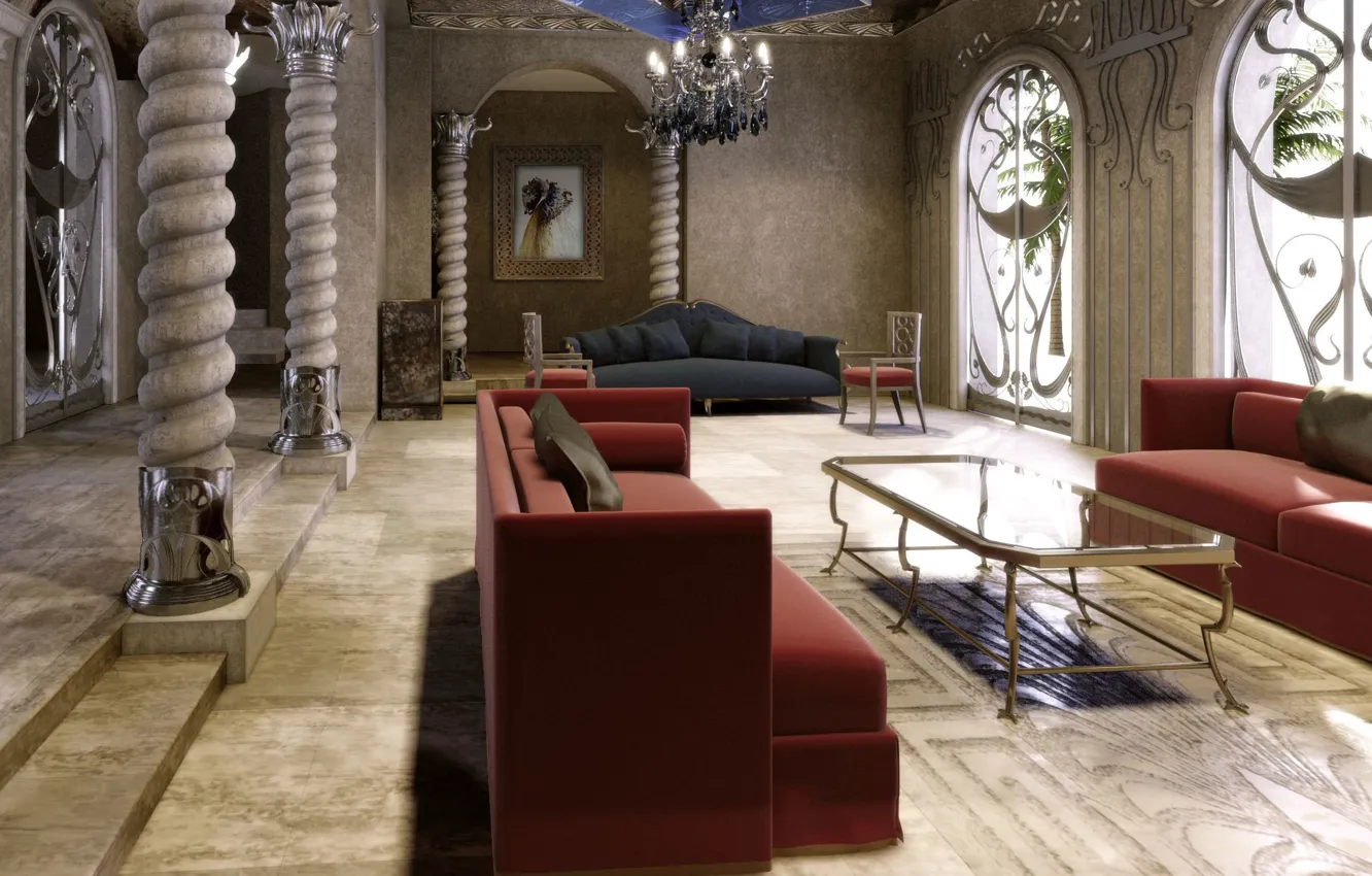 Photo wallpaper design, interior, Italy, columns, marble, living room, Art-Nouveau interior design with its colors, Art Nouveau …