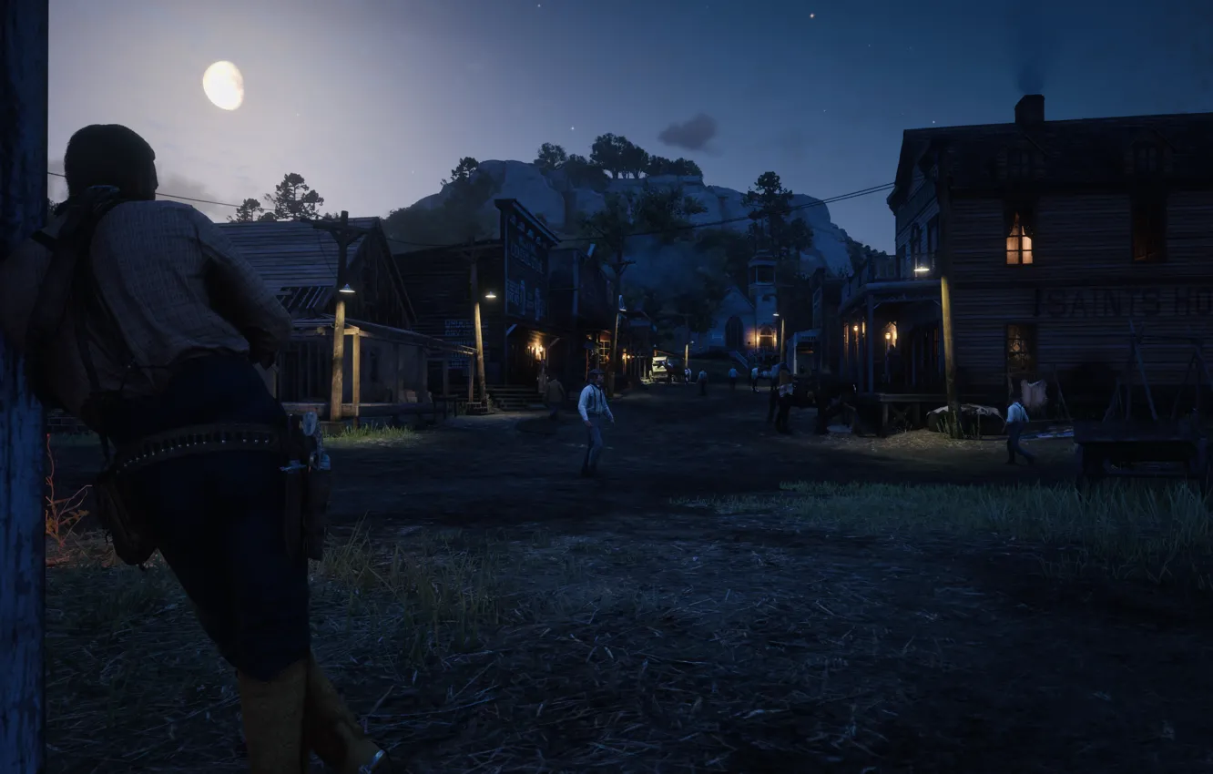 Photo wallpaper city, HDR, moon, game, sky, trees, night, rocks