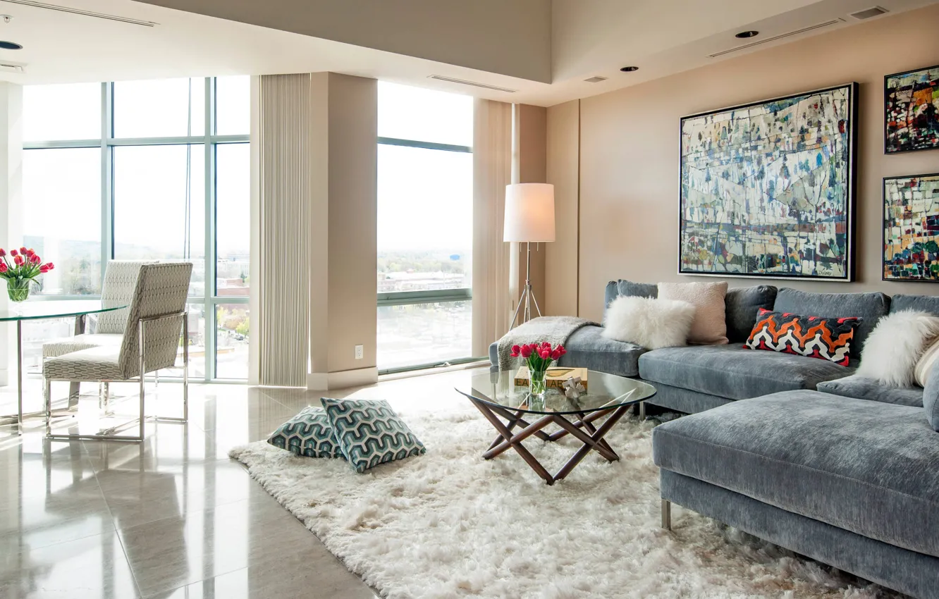 Photo wallpaper interior, sofa, living room, dining room