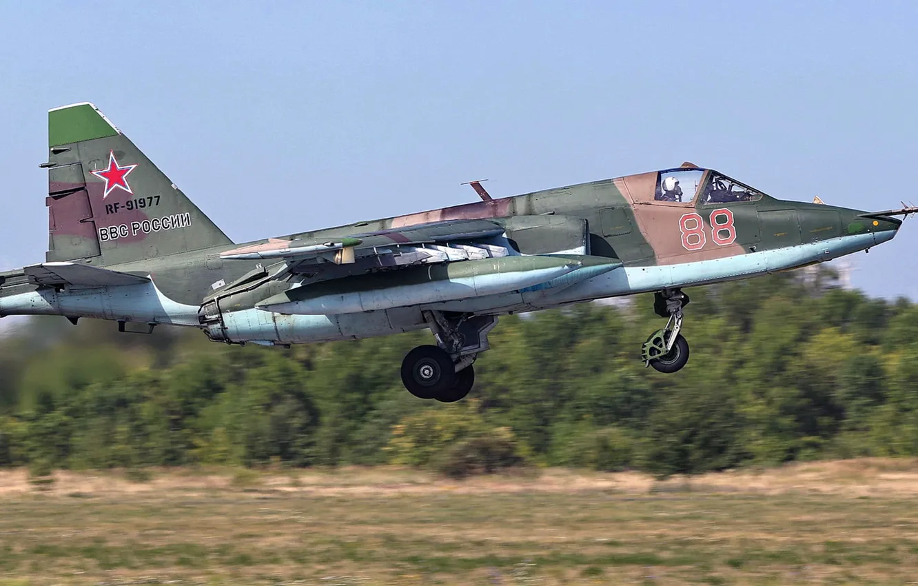 Photo wallpaper Sukhoi, Frogfoot, Soviet/Russian armored subsonic attack aircraft, Su-25БМ, aircraft towing targets
