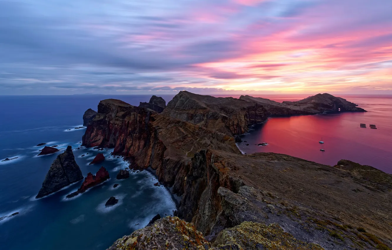 Photo wallpaper sea, clouds, horizon, space, Portugal, sunrise, Madeira, sunrise